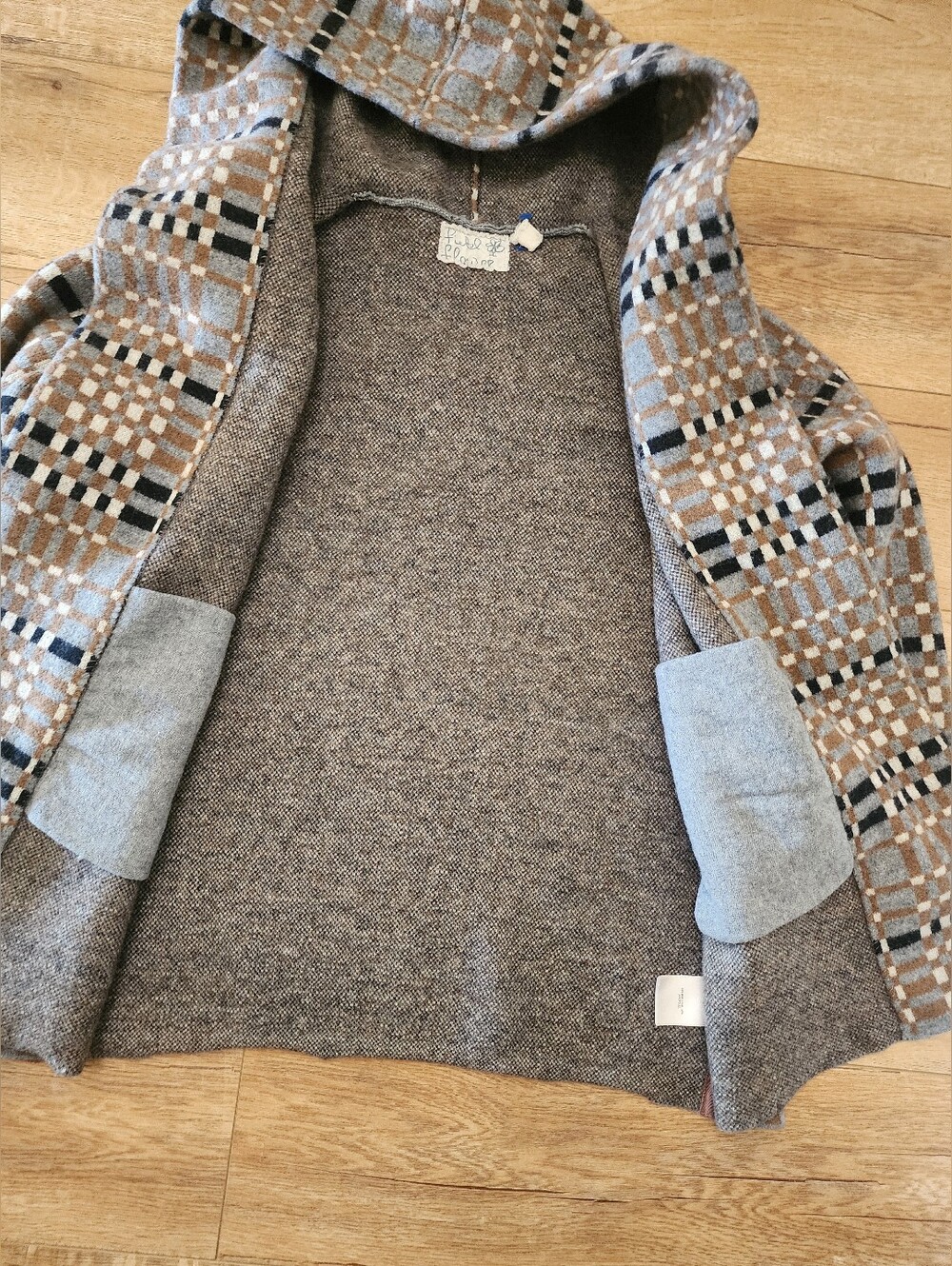 Anthropologie Field Flower Josefa Wool Sweater Coat Size M/L PETITE Taupe Plaid - Picture 3 of 9